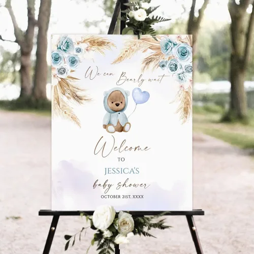 Vista 14 de Letrero de bienvenida personalizado para baby shower, tablero de bienvenida personalizado con oso de peluche para baby shower, decoración neutra