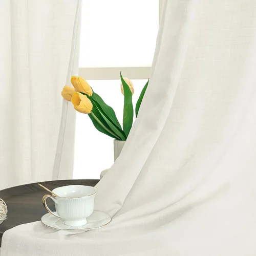 Vista 3 de LAMIT Cortinas de Lino de 40 Pulgadas de Largo para Cafetería, Paneles Filtrantes de Luz, Cortinas de Lino Natural con Ojales de Privacidad Blanco