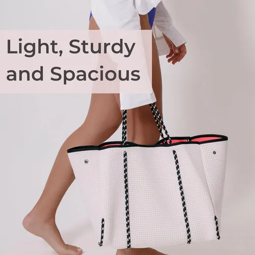 Vista 6 de POPUPS Bolso grande de neopreno para mujer - Bolso de mano de diseñador para todos los días, para el trabajo, la playa y viajes con bolsillos