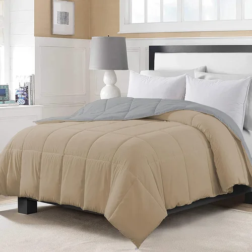 Vista 24 de Edredón reversible de microfibra suave de 200 GSM, color beige, tamaño individual (68 x 88) pulgadas