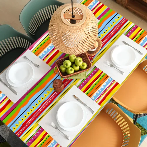 Vista 6 de Kochorie Mantel de plástico para fiesta mexicana, 2 piezas, mantel rectangular desechable para fiesta de cumpleaños temática mexicana, suministros