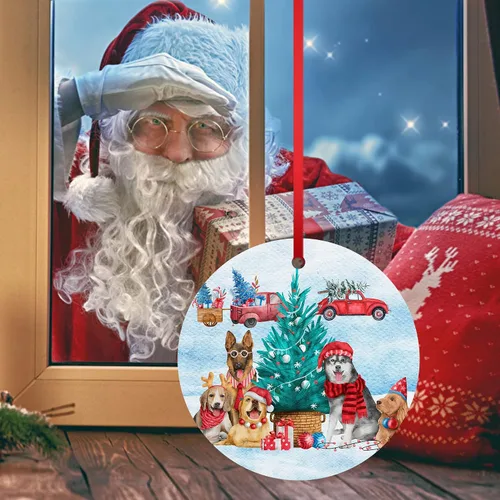 Vista 9 de Adorno de Navidad de familia de cinco, adorno de Beagle, adorno de Navidad de pastor alemán, adorno colgante de perdiguero dorado, adorno