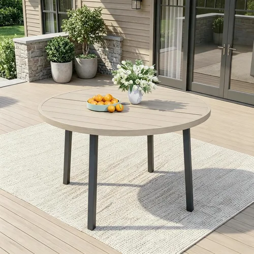Vista 7 de 60" Round Outdoor Patio Table for 8, Metal Black Dining Table with Adjustable Umbrella Hole, Garden, Backyard & Deck Bistro Table