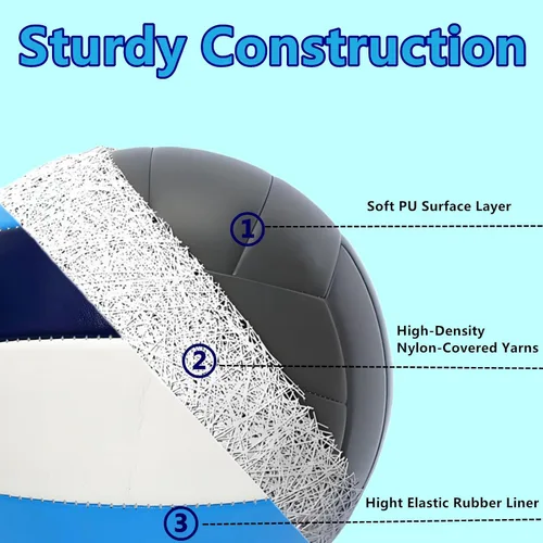 Vista 4 de Official Size 5 Volleyball Balls, Waterproof Soft Bulk Recreational Volley Balls with Pump and Net Bag for Beach Pool Sand Training for Beginner