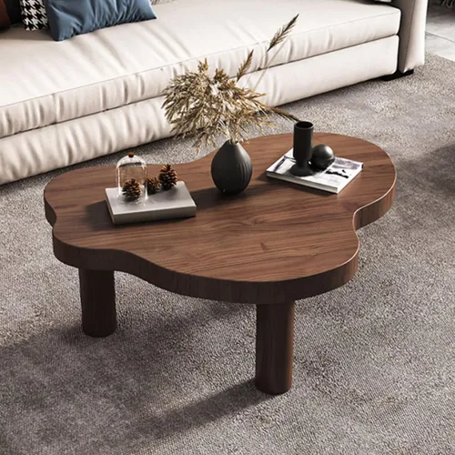 Vista 8 de HM&DX Mesa auxiliar de madera irregular con forma de nube, mesa auxiliar gruesa de esquina redonda, mesa de cóctel moderna con 3 patas para muebles