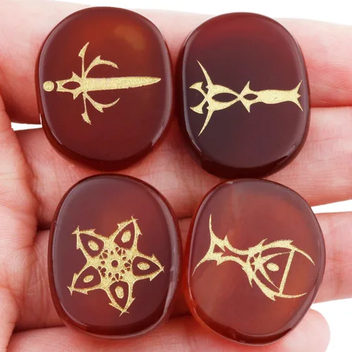 Vista 2 de SUNYIK Juego de 4 piedras de símbolo del tarot grabadas, kit de piedras de palma de cristal plano pulido para equilibrio curativo de Reiki