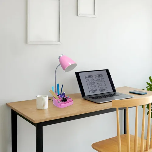 Vista 5 de Simple Designs LD1067-PNK Lámpara de escritorio compartimentada con soporte para iPhone/iPad/Tablet, cuello de cisne flexible, para oficina, sala