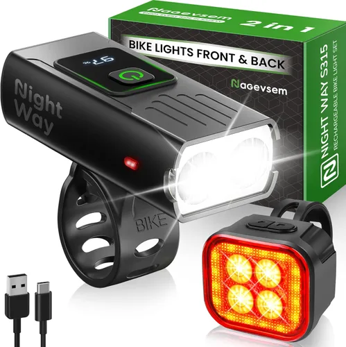 Vista 11 de Bike Lights Front and Back for Night Riding, USB-C Rechargeable Bicycle Headlight and Taillight Set, Waterproof, 12+6 Modes, Powerful Front and Rear