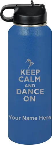 Vista 25 de LaserGram Botella de agua personalizada, mantén la calma y baila, acero inoxidable de doble pared aislada al vacío con popote superior, regalo Rosa
