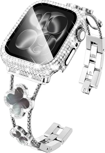 Vista 24 de KADES Bling Four-Leaf Clover Band for Apple Watch Bands Women's Wear Starlight/Iridescent