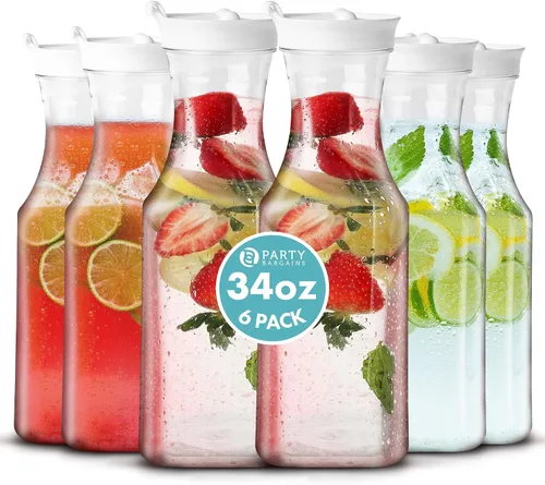 Vista 8 de Party Bargains Jarra de agua de 34 onzas con tapas abatibles, 1 paquete, tapa negra de alta calidad y resistente, excelente para leche, agua, té