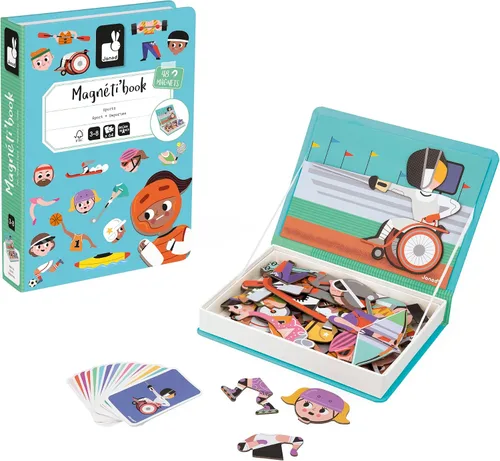 Vista 6 de Janod - Juego educativo Magnéti'Book Deportes - 48 imanes + 16 tarjetas modelo - Juego creativo - Mejora las habilidades de observación - Portátil