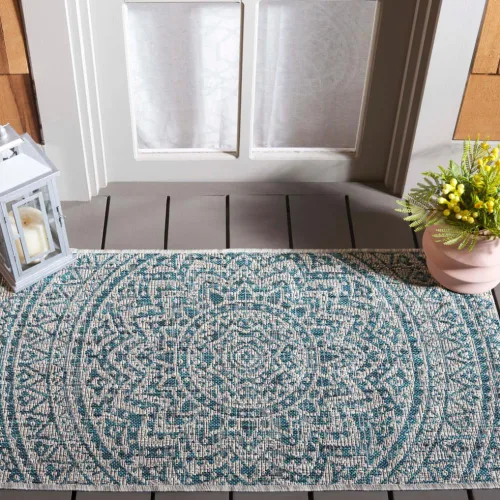 Vista 63 de SAFAVIEH Alfombra lavable al aire libre Courtyard Collection - 2'3" x 5', marfil y verde, no desprende pelusa y fácil limpieza, ideal para patio