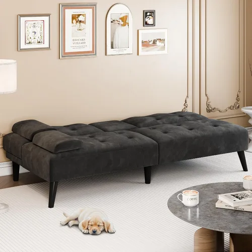 Vista 6 de Sofá cama futón de 64 pulgadas, sofá biplaza pequeño, portavasos