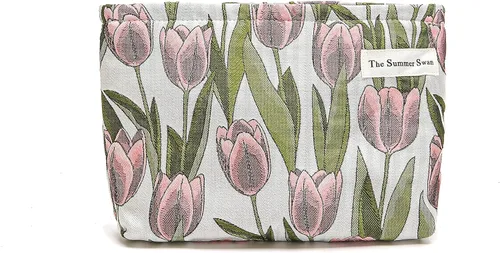 Vista 28 de The Summer Swan Bolsa de maquillaje estética grande Bolsa de maquillaje floral Embrague de medio día Bolsa de kit de período Bolsa