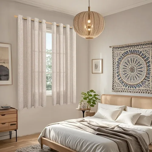Vista 218 de BGment Cortinas de Lino Beige de 63 Pulgadas de Largo 2 Paneles - Tratamientos para Ventanas con Textura de Arpillera Filtrantes de Luz Cortinas B