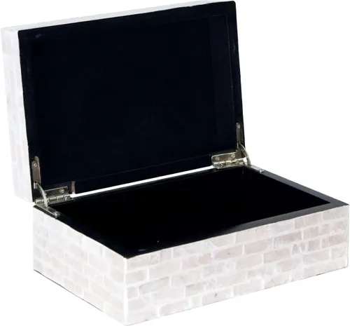 Vista 2 de PEMAR Caja de Joyería de Concha Capiz con Tapas Cofre del Tesoro Rectangular para Recuerdos, Caja de Almacenamiento Decorativa de Madera Nácar
