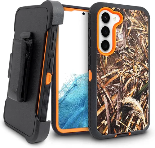Vista 10 de Funda para teléfono Samsung Galaxy S23, protector de pantalla integrado, resistente a prueba de golpes, funda protectora con clip para cinturón (BK)