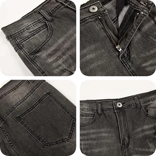 Vista 5 de Koodred Pantalones rasgados de pierna cónica para hombre, desgastados, ajustados, elásticos, jeans