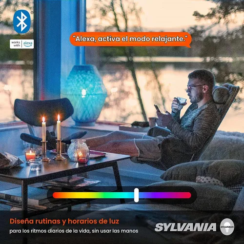 Vista 5 de SYLVANIA (75760) - Bombilla LED inteligente con malla Bluetooth, ajuste de un solo toque, equivalente a A19 60 W, E26, RGBW a todo color y blanco