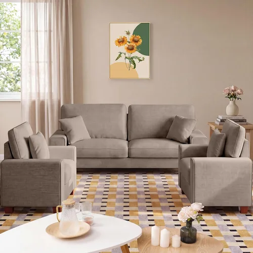 Vista 20 de DOPEDIO Sofá biplaza moderno para sala de estar, sillón reclinable de chenilla, funda extraíble, cojines de resorte, marco de madera maciza, fácil