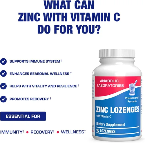 Vista 4 de Pastillas de zinc con vitamina C para apoyo inmunológico, pastillas de vitamina C y zinc de alta absorción para adultos, bienestar diario