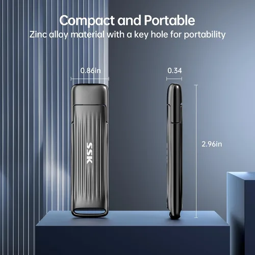 Vista 7 de SSK Unidad Flash USB C de 1TB Máximo hasta 2000mb/s Disco Duro Externo Rápido USB 3.2 Gen 2x2 SSD Externo Portátil Thumb Drive Aleación de Zinc USB