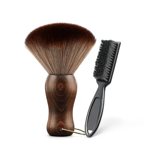 Vista 7 de Cepillo de plumero para cuello de peluquero, mango de madera con gancho para cortar el cabello (2 piezas)
