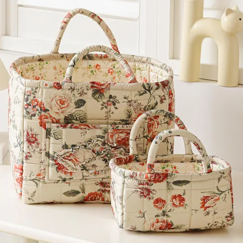 Vista 6 de vctops Paquete de 2 cestas de almacenamiento acolchadas de tela bohemia floral (Floral G)