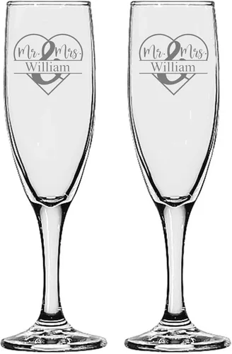 Vista 6 de GIFTS INFINITY® Juego de 2 copas de champán grabadas para boda con corazón de Infinity, copas personalizadas para brindis - Regalo para el Día