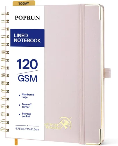 Vista 18 de POPRUN Cuaderno A5 con espiral, 120GSM, tapa dura, color negro