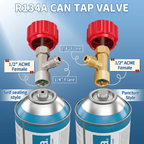 Vista 3 de Manguera de recarga de refrigerante R134a con calibre, kit de recarga de freón para refrigerador A/C R134A con válvulas de perforación de bala