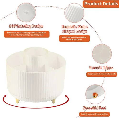 Vista 6 de Soporte para Lápices y Bolígrafos de Escritorio, Organizador Giratório de 5 Ranuras de 360° para Escritorio, Organizador de Suministros de Papelería
