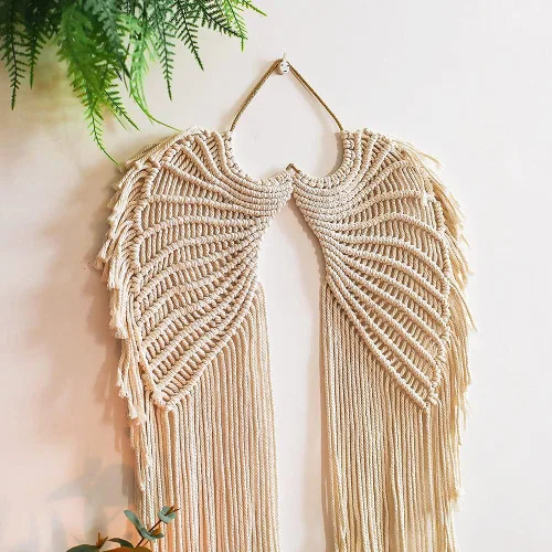Vista 6 de WAQIA HOME Tapiz de macramé para colgar en la pared, macramé tejido bohemio con borlas largas, algodón bohemio hecho a mano, decoración del hogar