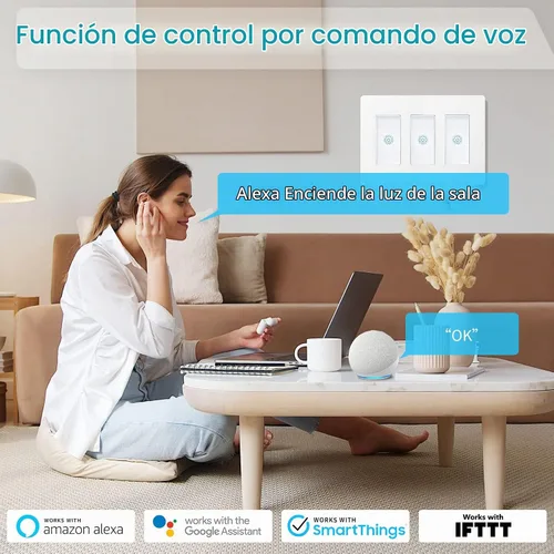 Vista 4 de Milfra Interruptor inteligente táctil: 3 bandas, interruptores de luz WiFi, compatible con Alexa, necesita cable neutro, no requiere concentrador