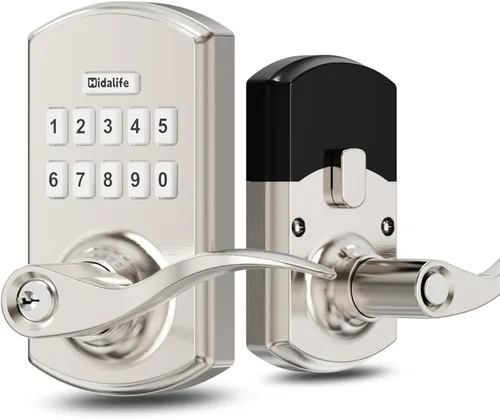 Vista 12 de Hidalife Cerradura de puerta con teclado con asa, entrada sin llave para puerta delantera, modo de paso manual, negro mate