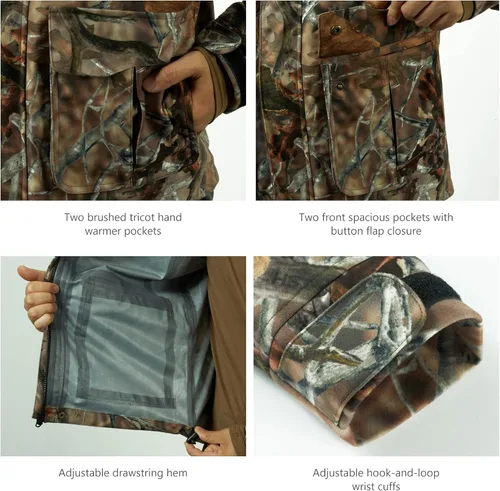 Vista 12 de BASSDASH Walker - Chaquetas transpirables e impermeables para pesca y caza con tela exterior silenciosa para hombres y mujeres en 7 tamaños