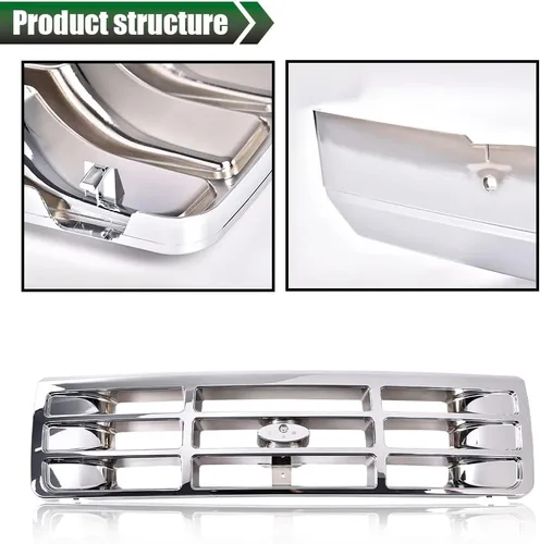Vista 5 de GRAND ORANGE Rejilla de parachoques delantero cromada, compatible con Ford Bronco 1992-1996, compatible con Ford F150 F250 F350 1992-1997 FO1200173