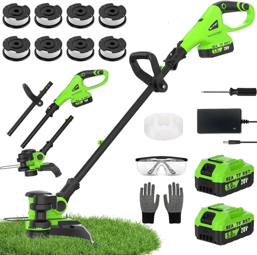 Vista 9 de 20V 12-INCH Cordless Weed Wacker String Trimmer with 2x5.0ah Battery Weed Eater with 8pcs Line & 148FT Cable 20V Electric Grass Cutter & Edger