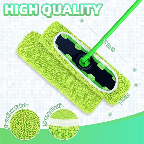 Vista 3 de Paquete de 4 almohadillas de felpilla reutilizables para trapeador Swiffer Sweeper, XL Washable Chenille Microfiber Mop Pads Green Wet & Dry
