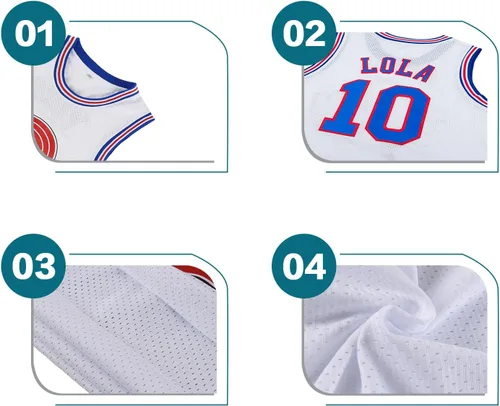 Vista 6 de Camiseta de baloncesto para hombre Lola #10 Space Movie Jersey Hip Hop Sports Shirt Halloween Party #10 Blanco XS-XXL