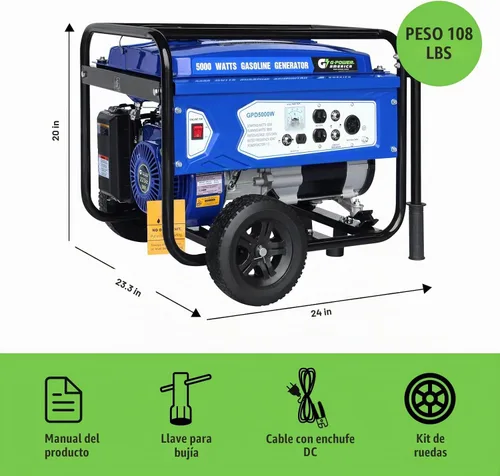Vista 3 de Green-Power America Generador de gasolina GPD5000W, Verde/Negro