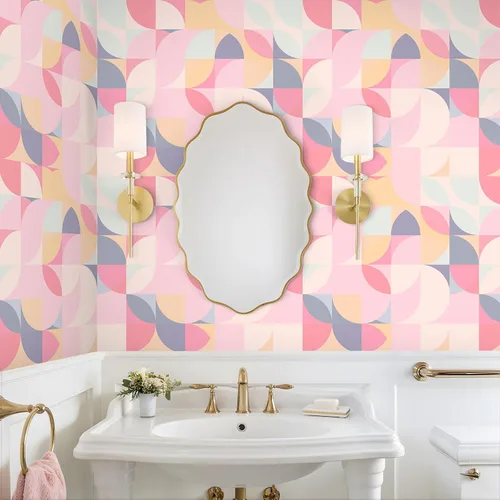 Vista 5 de VEELIKE Papel tapiz geométrico rosa suave para despegar y pegar, papel de contacto geométrico rosa para armarios, estantes, paredes, 17.7 x 118