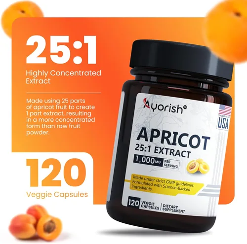Vista 3 de Extracto de albaricoque 25:1, 500 mg por cápsula 1000 mg por porción Suplemento de hierbas de apoyo inmunológico (paquete de 1) (120 cápsulas)