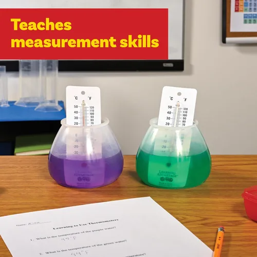 Vista 4 de LEARNING ADVANTAGE Termómetros para estudiantes, juego de 10, doble escala, sin mercurio, fáciles de leer, termómetros para ciencia en interiores