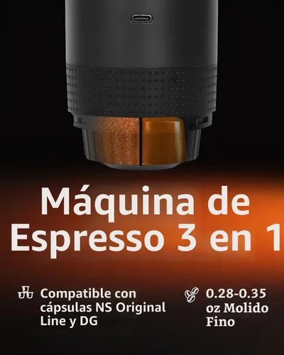 Vista 2 de Cafetera eléctrica portátil, cafetera de coche para viajes y campamento, cafetera a batería compatible con café molido y cápsulas NS, color negro