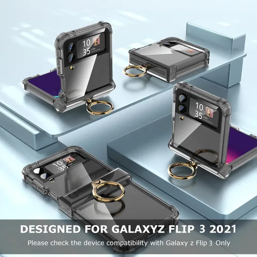 Vista 5 de Funda para Galaxy Z Flip 3 con protección de bisagra transparente para Samsung Flip 3 con función atril para Samsung Galaxy Z Flip 3 5G (2021)