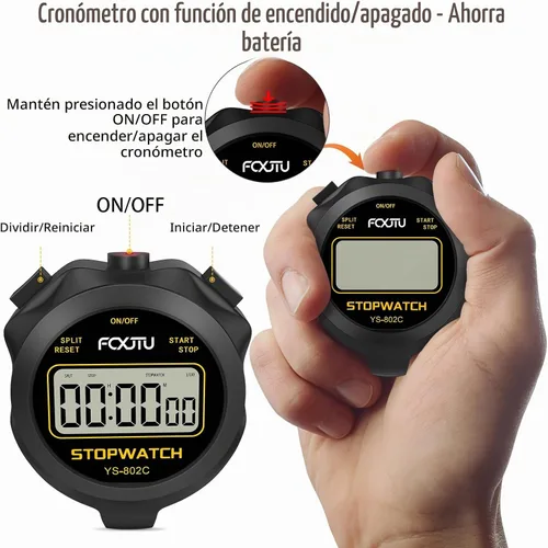 Vista 3 de Cronómetro deportivo digital simple, sin campanas, sin reloj, sin alarma, funcionamiento básico simple, silencioso, encendido/apagado, cronómetro