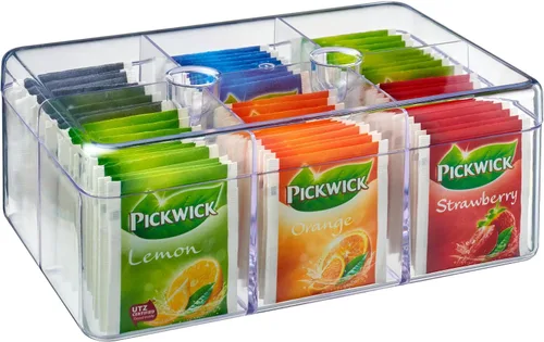 Vista 3 de MEPAL, STORA - Caja de té rectangular para almacenamiento elegante de bolsitas de té, transparente, 6 secciones, se adapta a 60 bolsas, 1 unidad
