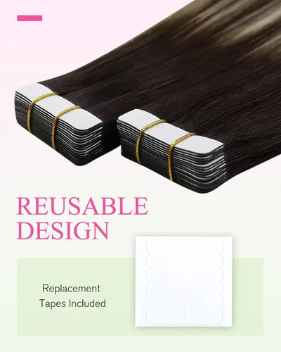 Vista 120 de YoungSee Extensiones de Cabello Humano con Cinta Balayage Extensiones de Cabello con Cinta Marrón Oscuro Extensiones de Cabello con Cinta Ombre